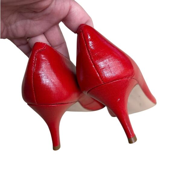 Talbots red leather pumps textured ladies US size 7.5B kitten heels career shoes - Picture 4 of 10